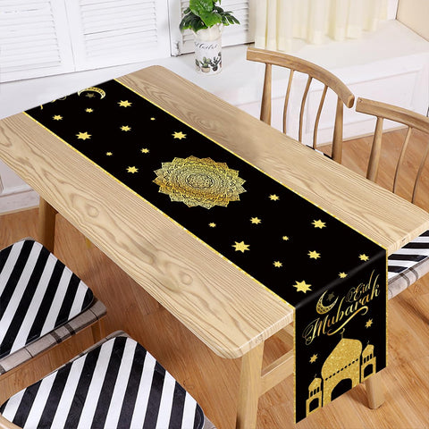 Eid Mubarak Table Runner Table Decorations - Ramadan Mosque Lantern Islamic Happy Eid 2024 Party Supplies Decorations, 180×35cm