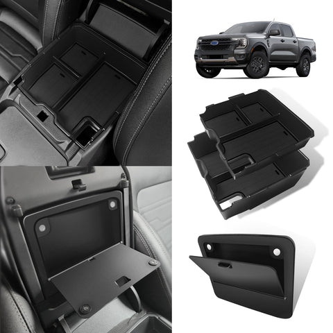 Muslogy Center Console Organizer Two-Layer & Hidden Box Magnet Opening Design Compatible with Ford Ranger 2024 2025 & Raptor Accessories Secret Organizer Insert Tray Divider Storage Box