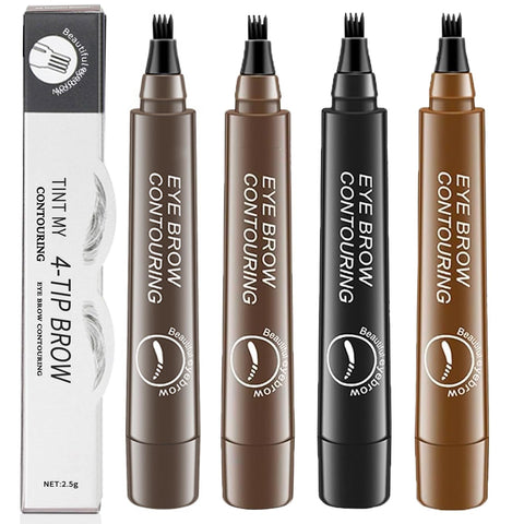 4Pcs Upgraded Microblading Eyebrow Pen - Enhanced 4 Micro-Fork Tips Brush Eyebrow Pencil for Women, Create Natural-Looking, Hair-Like Defined Brows - Long-Lasting, Smudge-Proof, and Waterproof Formula