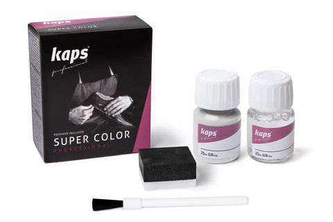 Kaps Dye Super Color + Preparer (25 ml Each), Professional Leather Dye for Natural Leather, Faux Leather and Fabric, for Nourishing and Repairing Leather Shoes (101 - White)