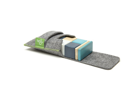 8 Piece Tegu Pocket Pouch Magnetic Wooden Block Set, Blue