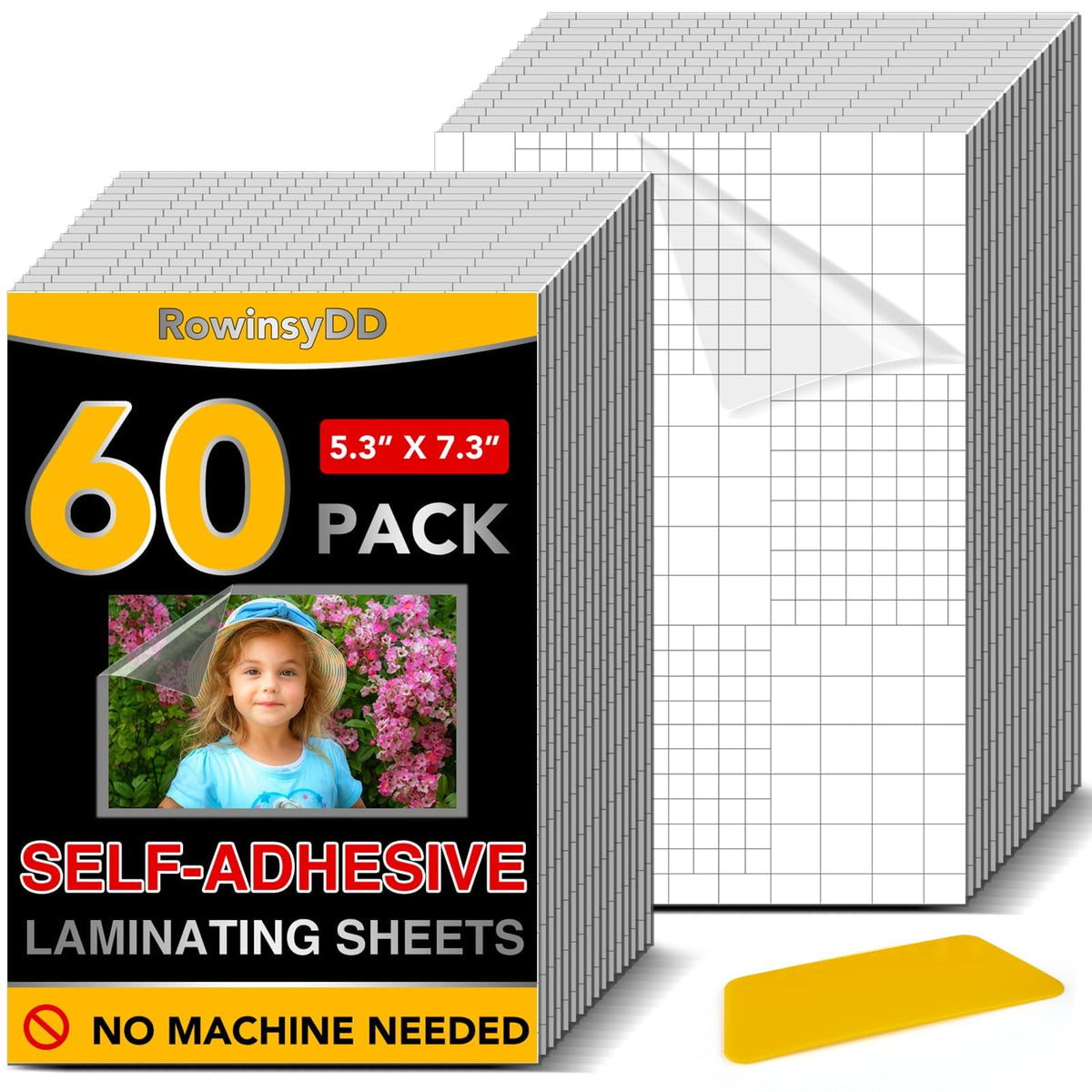 60 Pack Self Adhesive Laminating Sheets, 5.3 X 7.3 Inch, Clear Sticker Laminate Sheets Waterproof for Documents, Photos, No Machine Needed Heatless Durable