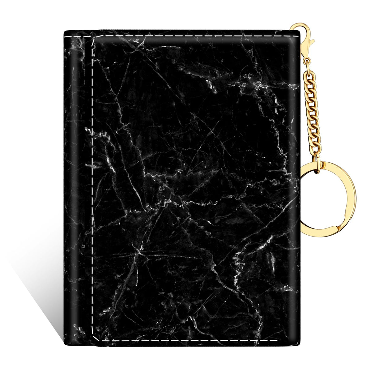Rouidr Womens Wallet, Small Slim RFID Card Wallets for Women, Trifold Leather Clutch Card Wallet Organizer, Cute Front Pocket Purse with 7 Card Slots & ID Window & Keychain ?Black Marble?