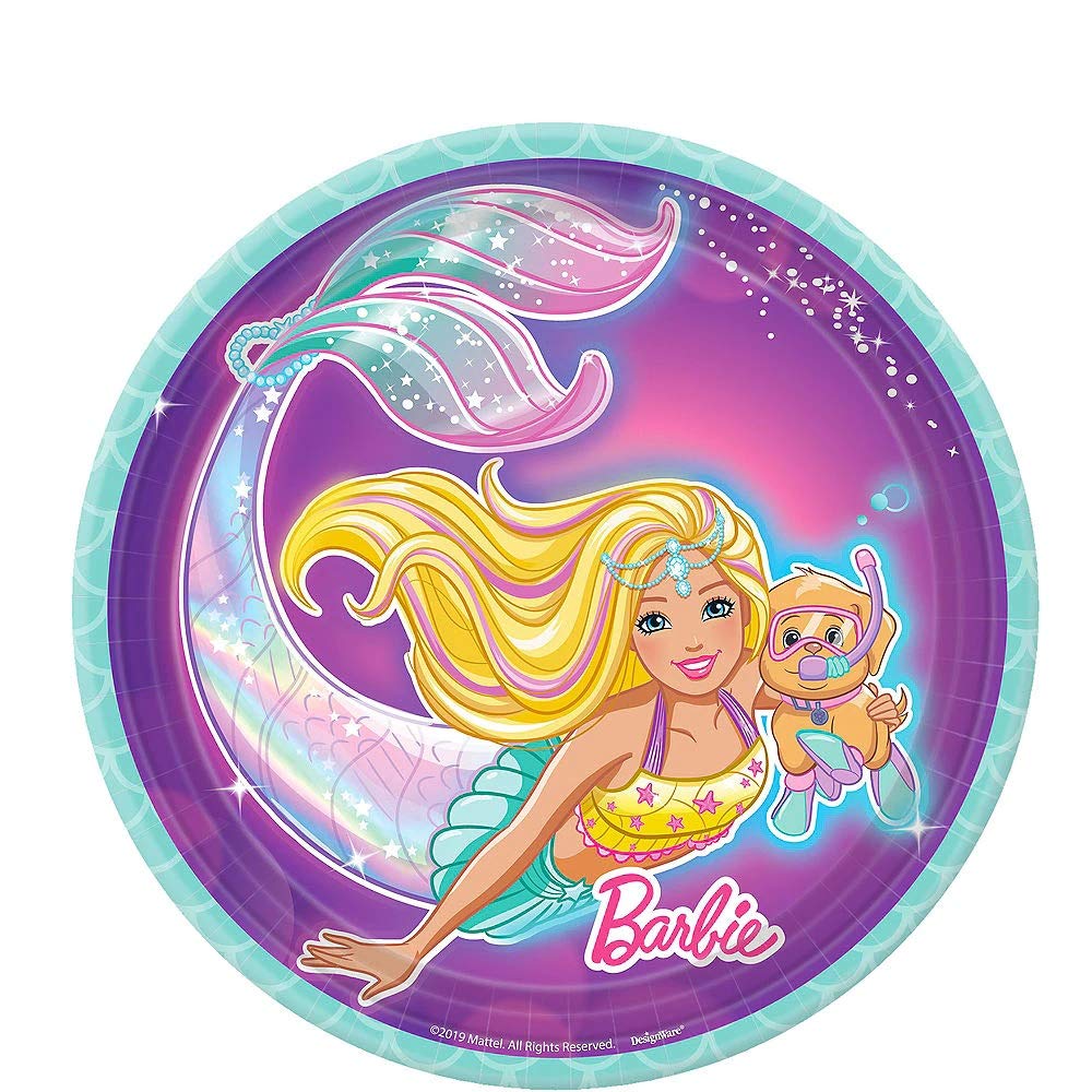amscan Barbie Mermaid Iridescent Purple Round Party Plates 7", 8 Ct.
