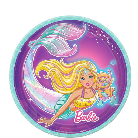 amscan Barbie Mermaid Iridescent Purple Round Party Plates 7", 8 Ct.