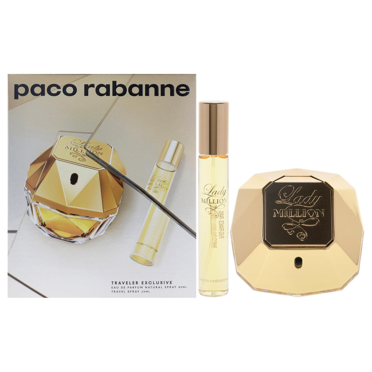 Paco Rabanne Lady Million for Women - 2 Pc Gift Set 2.7oz EDP Spray, 0.68oz EDP Travel Spray