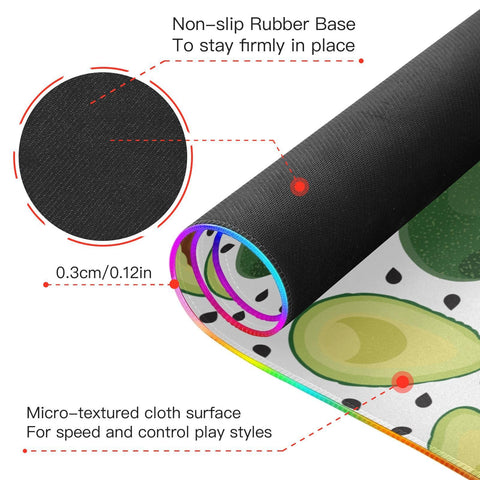 Avocado Fruits Wireless Charging Mouse Pad for Mobile Phone Extra Large Gaming Mousepad with 13 Lighting Modes Keyboard Mat for Gaming MacBook PC Laptop Desk Office Home