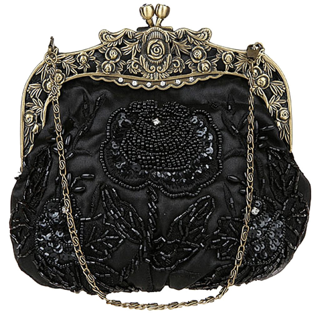Belsen Women's Vintage Beaded Sequin Flower Evening Handbags, Black, One Size