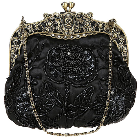 Belsen Women's Vintage Beaded Sequin Flower Evening Handbags, Black, One Size