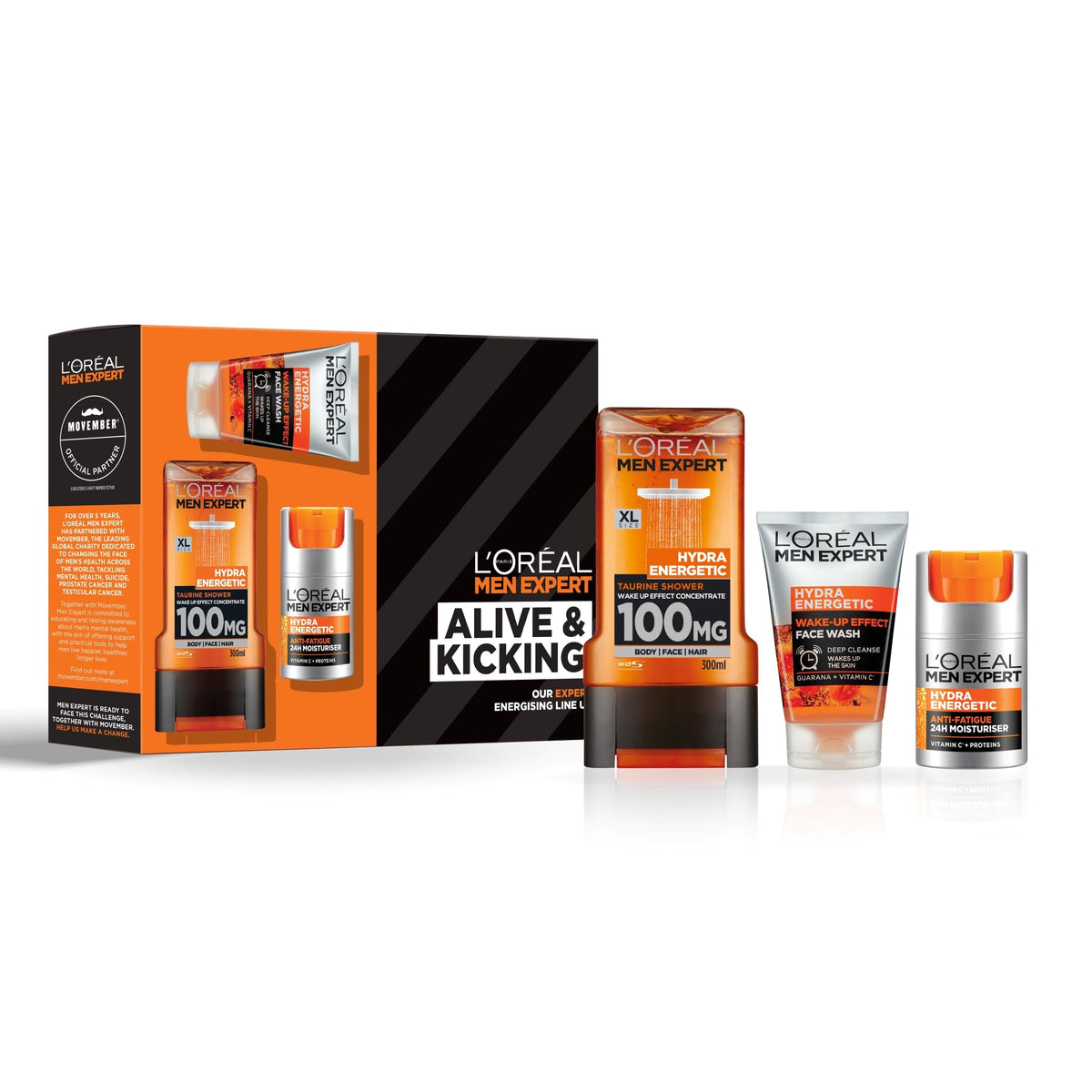 LOreal Men Expert Gift Set, Hydra Energetic Alive and Kicking: Shower Gel, Moisturiser and Face Wash