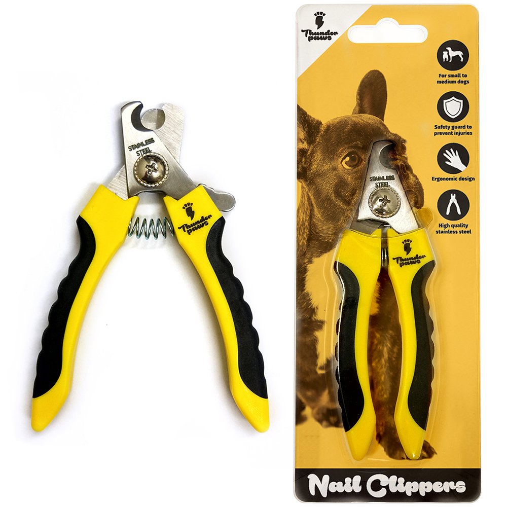 Thunderpaws Professional-Grade Dog Nail Clippers with Protective Guard and Safety Lock (Small to Medium Breeds, Yellow)