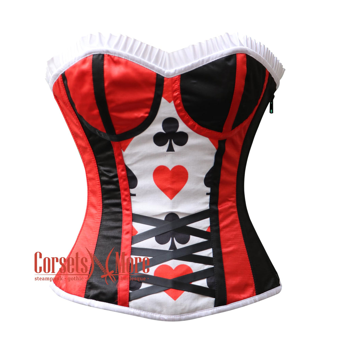 Women's Gorgeous Red And Black Satin Queen Of Hearts Joker Costume Overbust New Year Corset