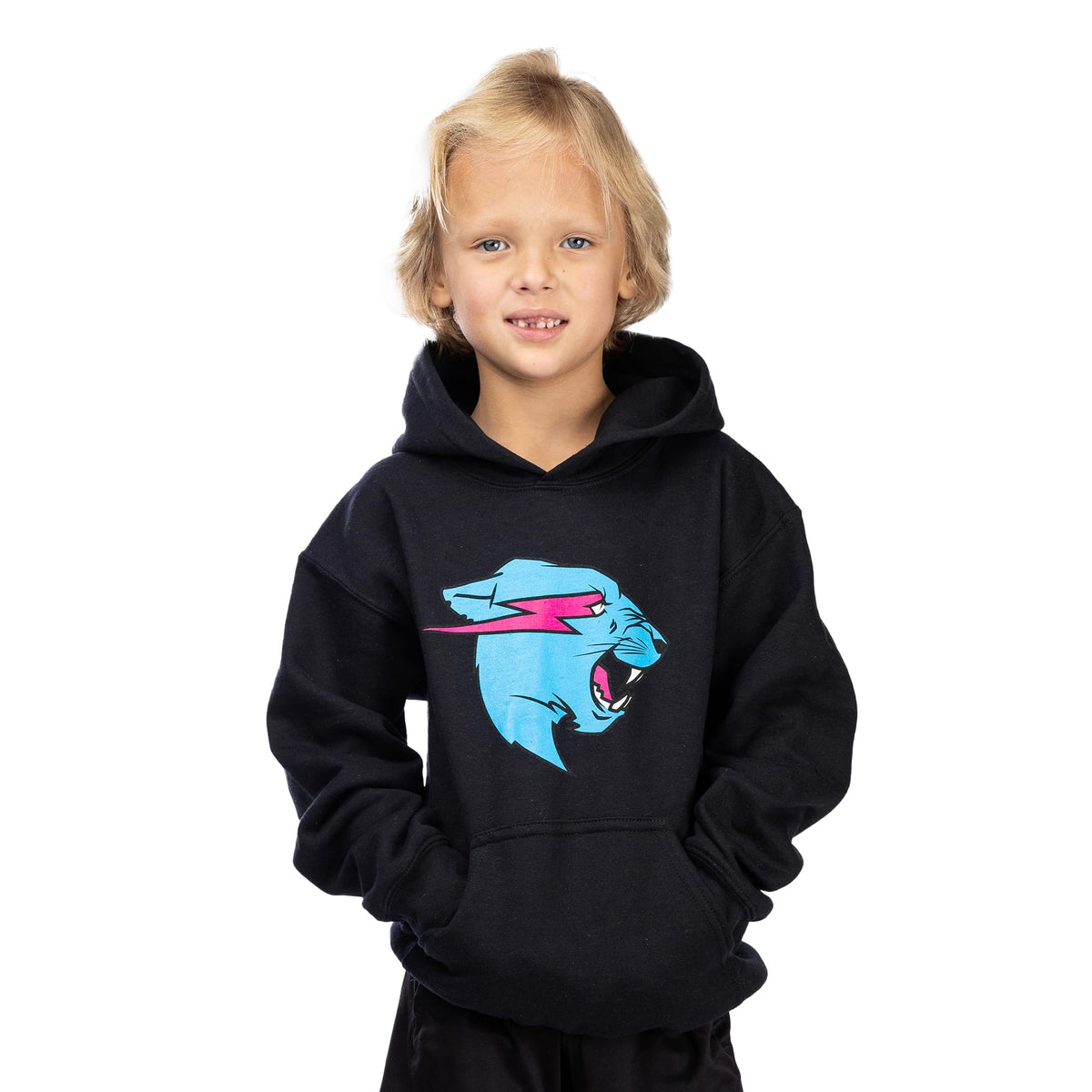 MrBeast Kids Basics Panther Hoodie for Kids, Custom Relaxed Fit Kids Hooded Sweatshirt, Full Sleeve, Graphic Pullover Hoodie for Boys and Girls Black