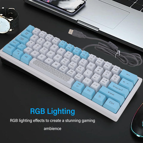 ciciglow Wired RGB Keyboard, RGB Backlight 1.5m/4.9ft 62 Keys Mechanical Gaming Wired Keyboard Sensitive Operation Quick Response