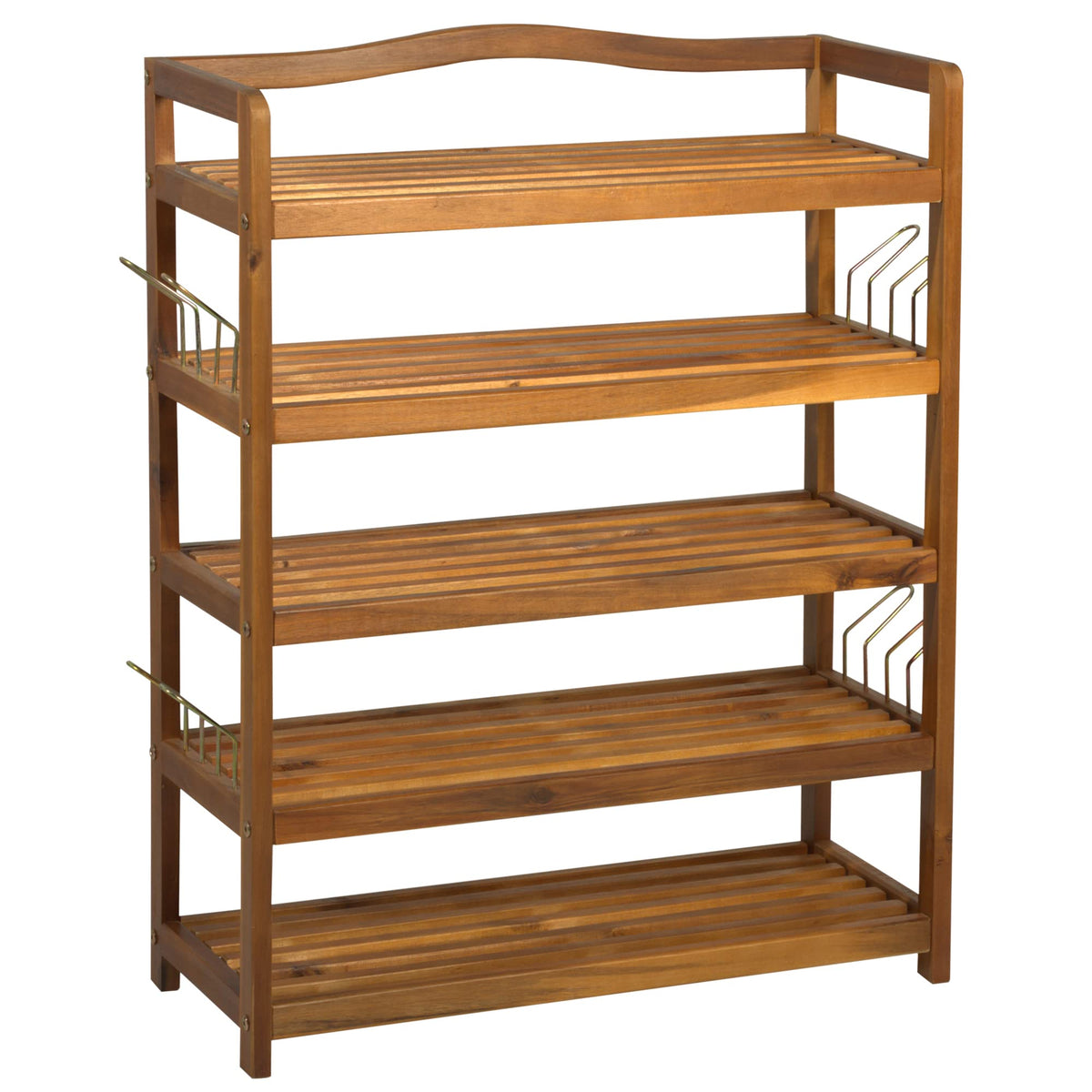 HOMCOM 5-Tier Shoe Rack, Acacia Wooden Shoe Storage Organiser with 4 Hangers, Holds up to 24 Pairs, for Entryway, Living Room, 64 x 26 x 82 cm, Teak
