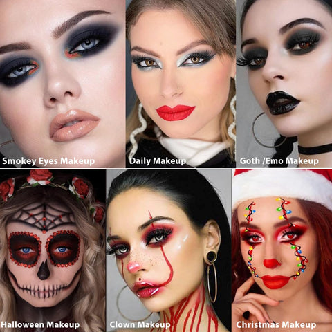 Afflano Black Red Eyeshadow Palette Goth Clown Halloween Makeup, White Silver Glitter Metallic Red Black Eyeshadow Palette Highly Pigmented, Joker Vampire Christmas True Red Smoky Eye Makeup