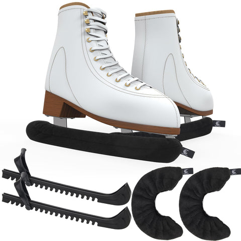COITEK Ice Skate Guards Kit, 3 in 1 - Ice Skating Guards and Towel, Skate Blade Covers for Figure Hockey Skates (Black, M)