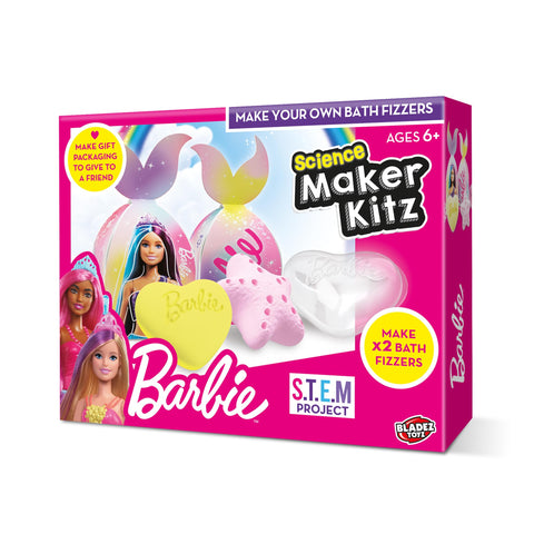 BLADEZ Barbie Bath Fizzers, Make Your Own Pink/Yellow Fizzers, Licensed Bath Bombs, Activity Set, STEM Activity, Gift Boxes Included, Science Maker Kitz by Bladez Toyz