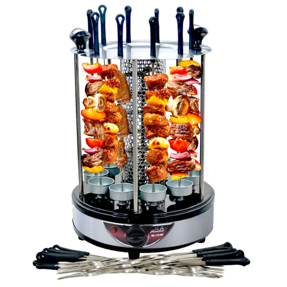 Electric BBQ Smokeless Grill Indoor - Vertical Barbecue Grill, Includes Skewers, Machine Rotisserie Grill for Home- Broiling Meat Layers, Shashlik, Gyros, Sausages, Poultry