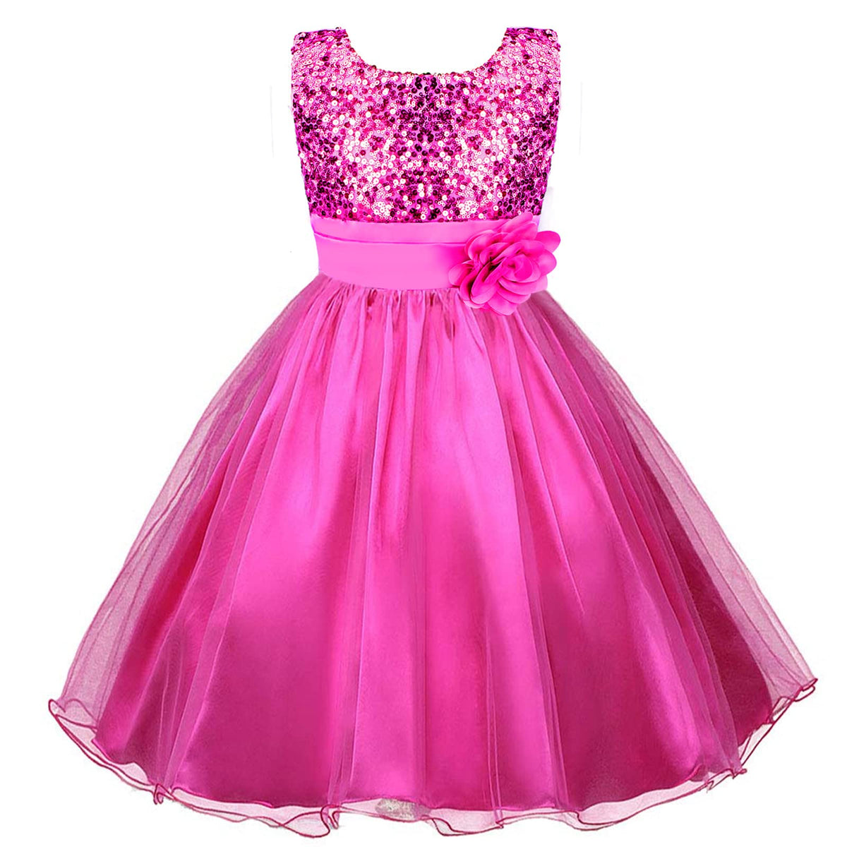Discoball Girls Dresses Sequin Flower Girls Party Dress Bridesmaid Wedding Tulle Rose Red