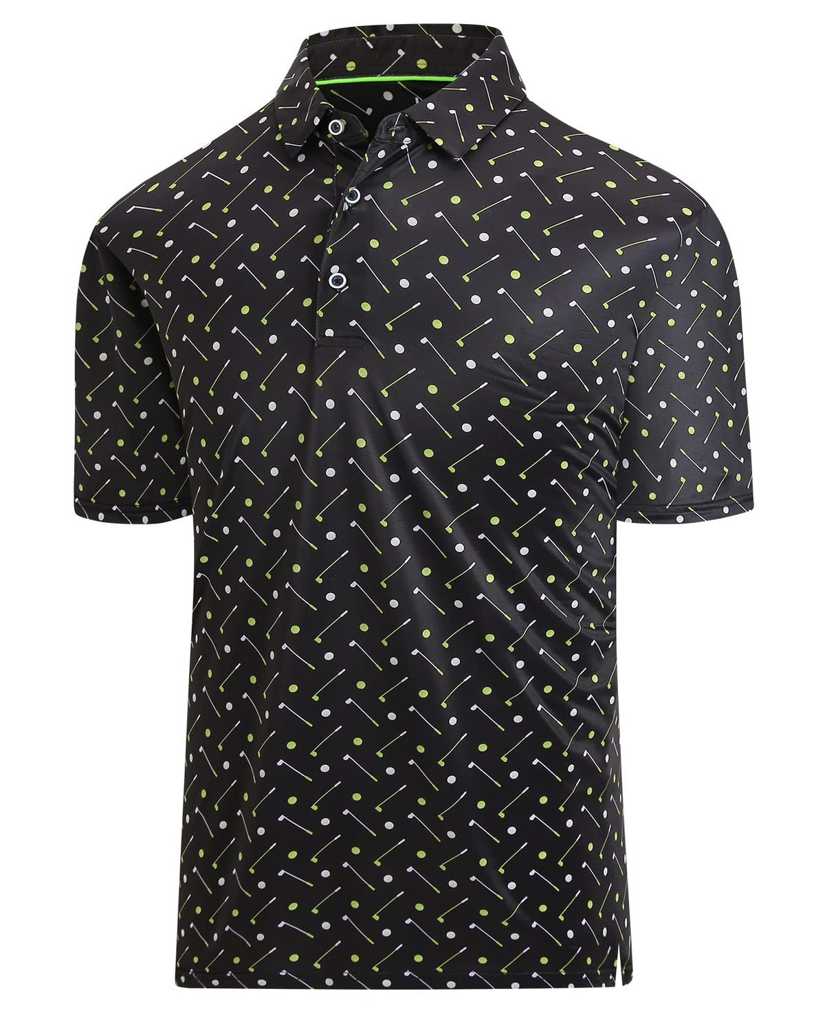 Hodaweisolp Golf Shirts for Men Dry Fit Print Moisture Wicking Performance Short Sleeve Polo Shirt Black Geometric-L