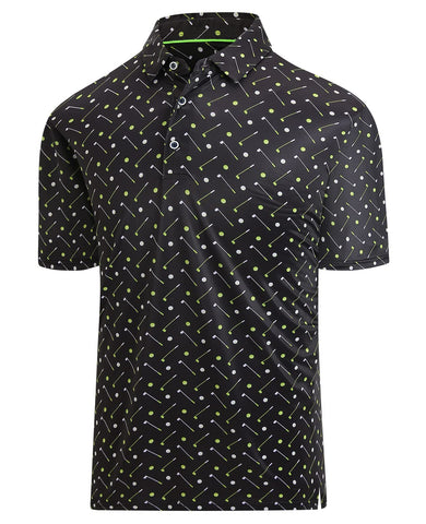 Hodaweisolp Golf Shirts for Men Dry Fit Print Moisture Wicking Performance Short Sleeve Polo Shirt Black Geometric-L
