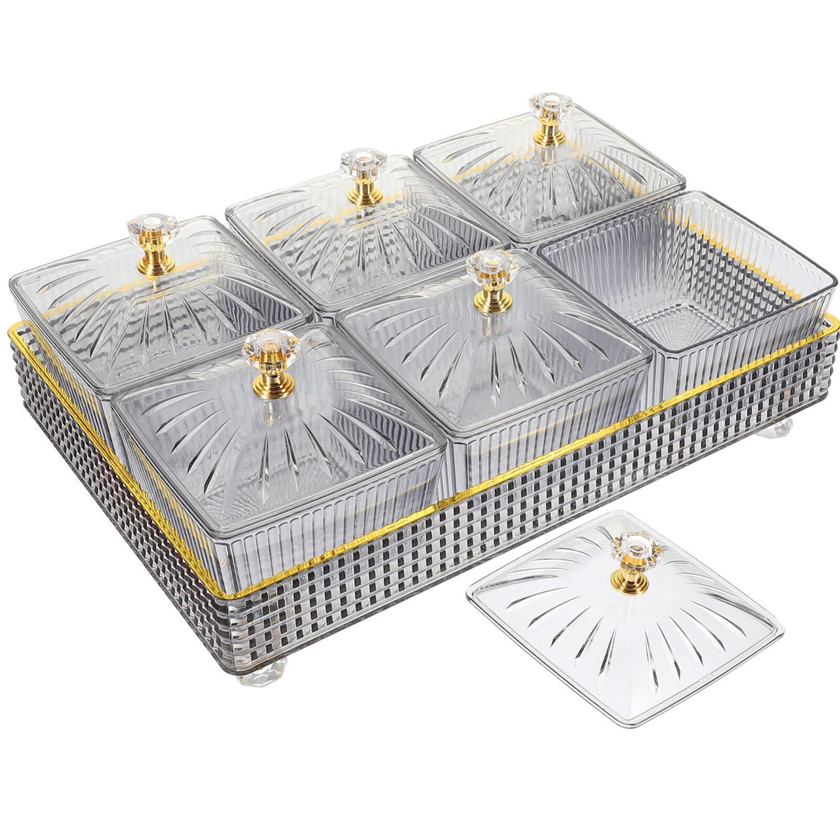 Cabilock Wedding Decor Dry Fruit Tray with Lid Divided Snacks Dish Serving Plate Appetizer Plate with Tray Party Wedding Nuts Plate Food Storage Box Containers (Grey) Snack Containers