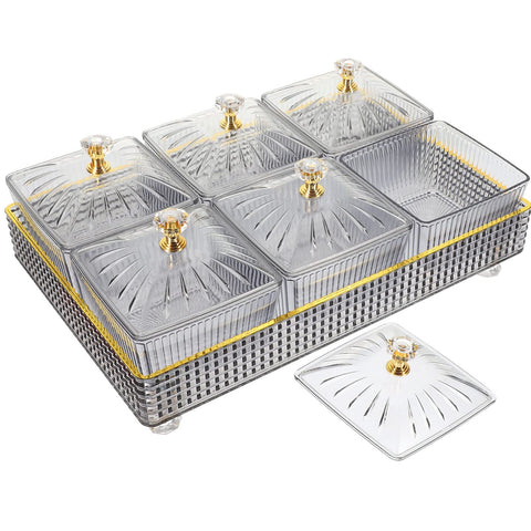 Cabilock Wedding Decor Dry Fruit Tray with Lid Divided Snacks Dish Serving Plate Appetizer Plate with Tray Party Wedding Nuts Plate Food Storage Box Containers (Grey) Snack Containers