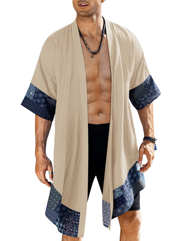 COOFANDY Men's Long Cardigan Cotton Kimono Robe Lightweight Casual Beach Drape Cape
