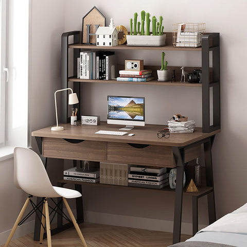Computer desk with shelf and bookshelf, home office desk, work table with top shelves, modern table desk with shelf for learning and writing (80 x 50 x 74 cm (31 x 20