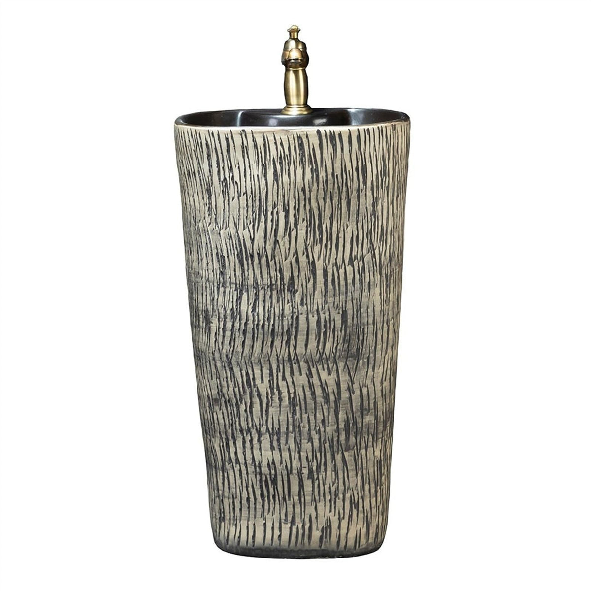 Bathroom Pedestal Sink Outdoor Ceramic Pedestal Sink, Floor Standing Pedestal Sink Combo, Integrated Bathroom Sink Wash Basin with Hand Carved, All Copper Faucet, Space Saving Freestanding Sink Vanity