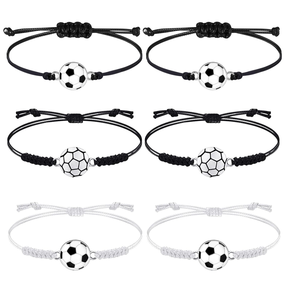 FINEASY Pack of 6 Football Bracelets for Children, Sports Bracelets, Adjustable Woven Bracelet, Boys, Friendship Bracelet for Football Party, Party Bags, Football, Children's Birthday Party, 8-28cm,