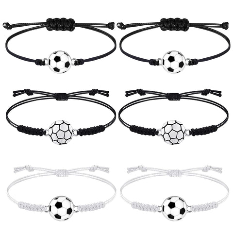 FINEASY Pack of 6 Football Bracelets for Children, Sports Bracelets, Adjustable Woven Bracelet, Boys, Friendship Bracelet for Football Party, Party Bags, Football, Children's Birthday Party, 8-28cm,