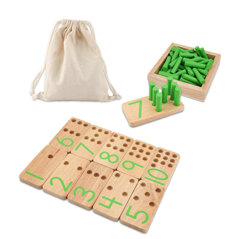 NQEUEPN Wooden Counting Peg Board Set, Montessori Number Counting Peg Boards with Sticks and Storage Bag Green Number Math Toys Educational Preschool Material Gifts for Toddler Kids