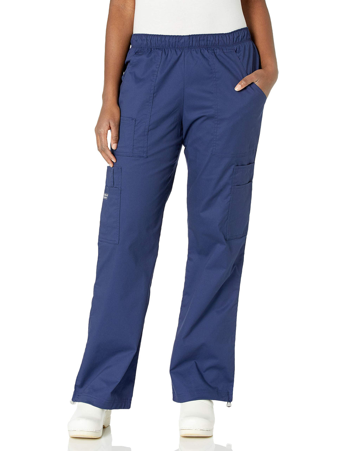 Cherokee Women's Mid-Rise Elastic Waist Cargo Scrubs Pant, Navy, X-Small