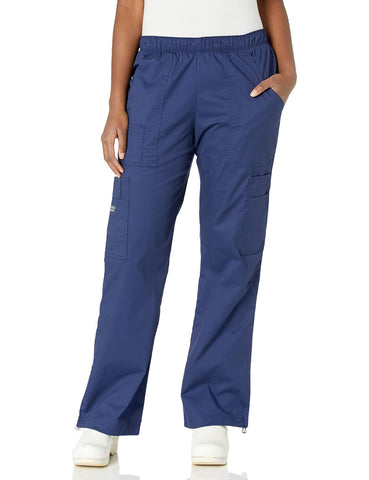 Cherokee Women's Mid-Rise Elastic Waist Cargo Scrubs Pant, Navy, X-Small