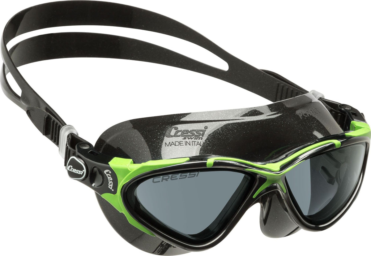 CRESSI Planet Goggles Black/Frame Lime Black - Premium Anti Fog Adult Swim Goggles Mask 100% Anti UV Black/Frame Lime Black, One Size