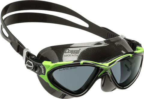 CRESSI Planet Goggles Black/Frame Lime Black - Premium Anti Fog Adult Swim Goggles Mask 100% Anti UV Black/Frame Lime Black, One Size