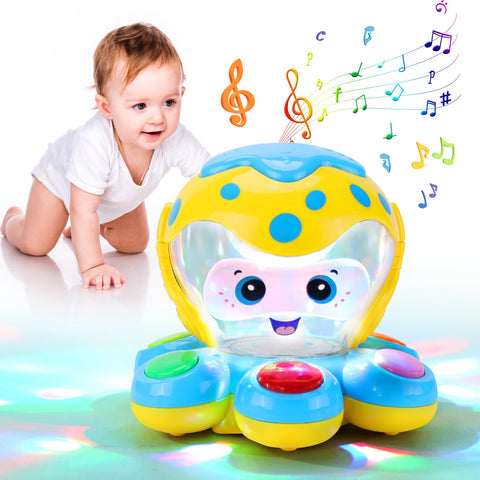 Toddler Toy Baby Toys 6 Months Plus, Sensory Toys for Baby Toys 6 to 12 Months, Octopus Light Up Toys with Music for Learning Fine Motor Skills, Crawling Toys for 1 2 3 4 Year Old Boy Girl Gifts