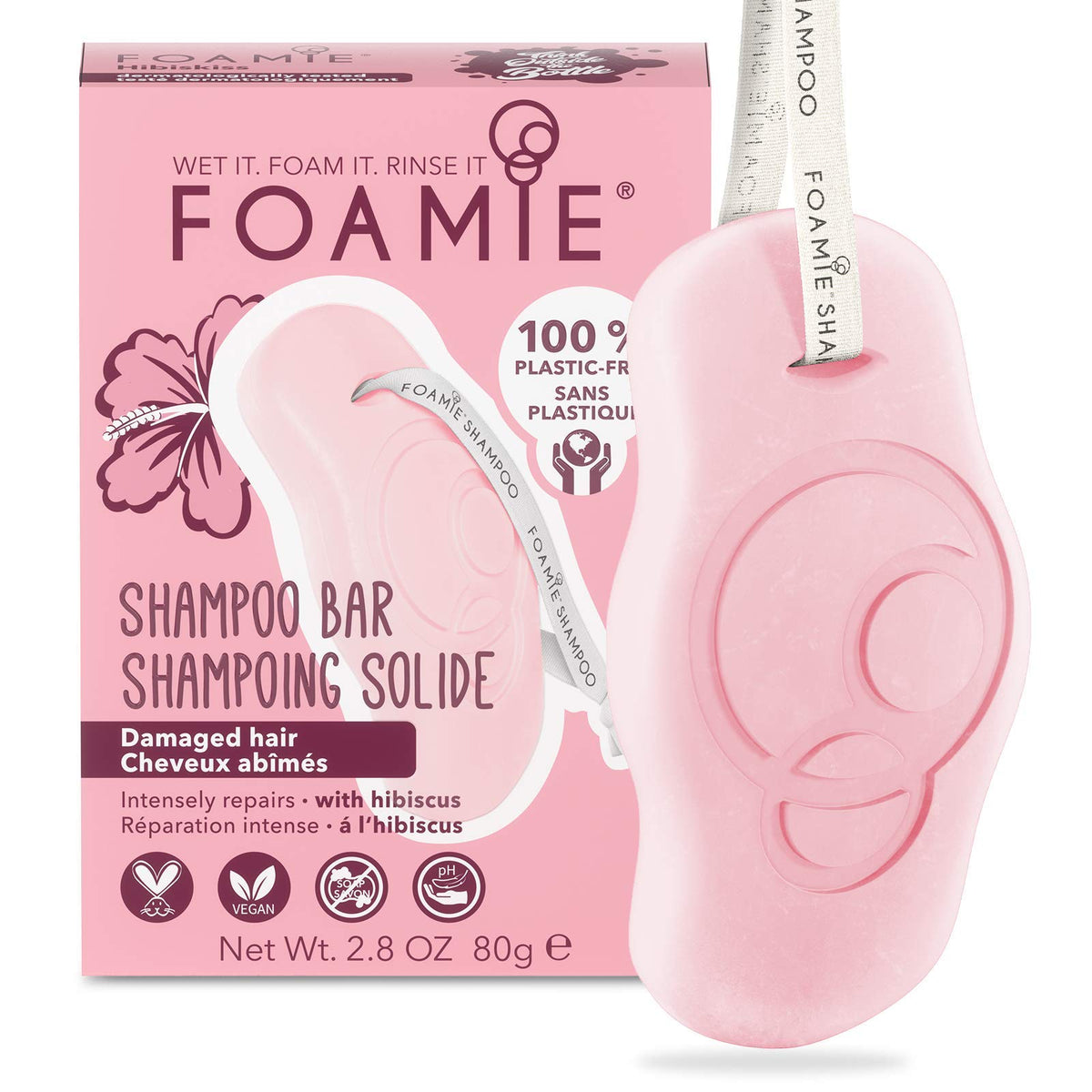 Foamie Natural Shampoo Bar Soap-Free, Paraben & Sulfate Free Solid Shampoo For Damaged Hair Hibiscus & Nettle Extract, Strengthens & Repair Frizzy Hair