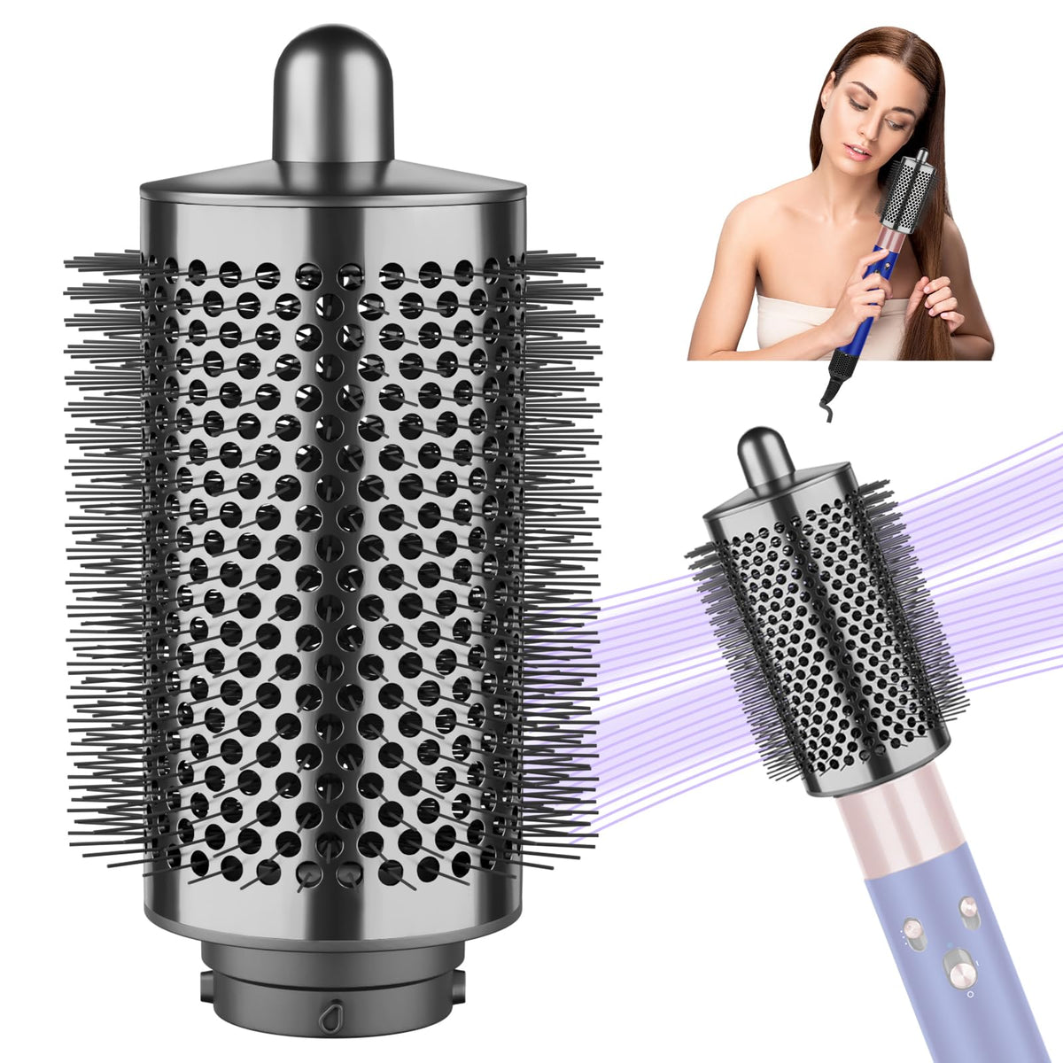 ZEPHBLOW Large Round Volumizing Brush for Dyson Airwrap, Large Round Brush Attachment Compatible with Dyson Airwrap HS01/HS05 Ideal for Styling Long Hair(Iron)