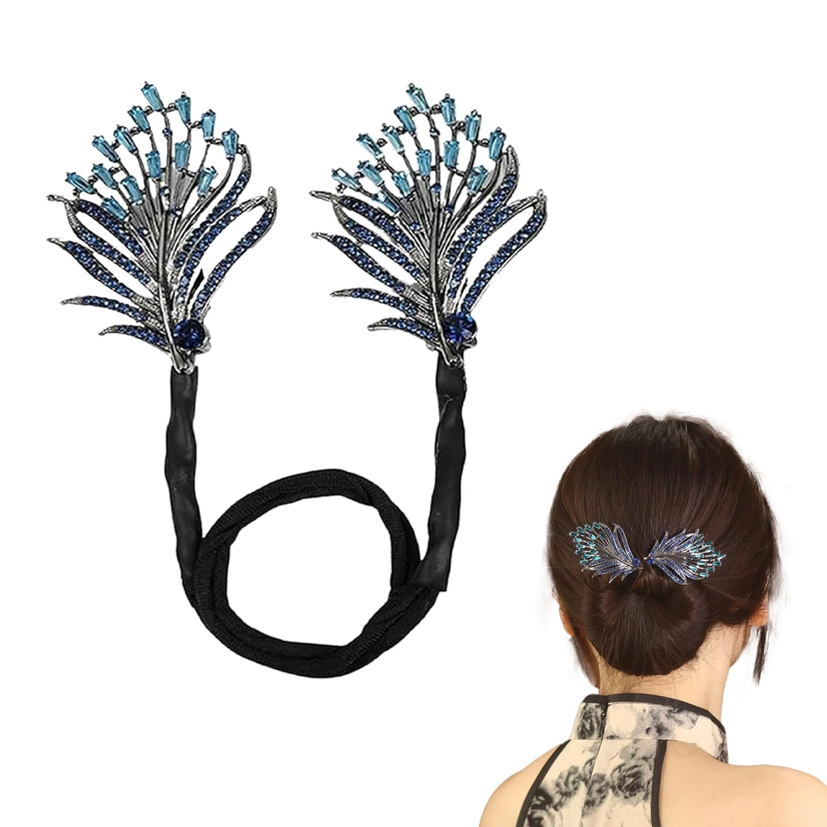 Hair Bun Maker,Rhinestone Flower Hair Clip,French Twist Hair Pin Bun Makers for Hair,Elegant Hair Accessories for Women Suitable for medium to long hair,Lazy Hair Bun for Women Hairstyle Tool(Blue)