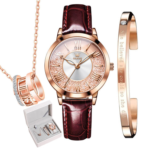 OLEVS Watches The new quicksand dial will flow Sets Gifts for Women, Watch Necklace Bracelet Sets 3 Pieces for Mom Wife Girlfriend Anniversary Birthday Christmas Valentine's Day Gifts,3ATM waterproof