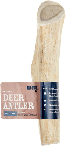 Amazon Brand - Wag Deer Antler Chew for Dogs, Naturally Shed, Whole, Medium 6 - 7.5 inches, Best for Dogs 15-30 lbs, 1.80 Ounce (Pack of 1)