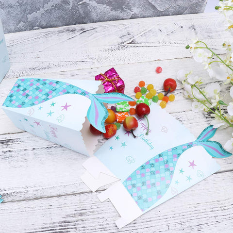 Amosfun 12pcs Mermaid Popcorn Boxes Popcorn Holders Cups Treat Paper Containers Candy Favor Boxes Set Kids Girls Birthday Party Favors Supplies Baby Shower Decorations