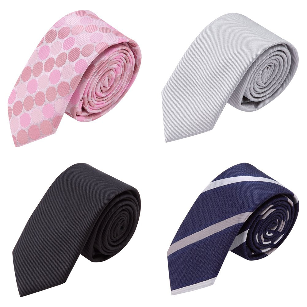 AUSKY 4 Packs Skinny Neckties for Men Boys, 2.35'' Wide Slim Ties in Different Textured Style Mixed set - - skinny tie