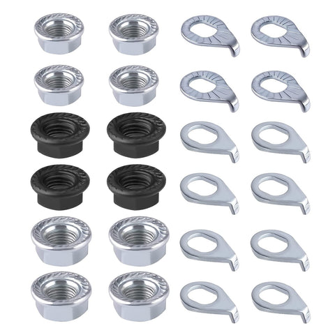 12 PCS Bicycle Wheel Nuts,Bike Wheel Axle Nut,Flange Nuts,Bicycle Front wheel Rear Wheel Nuts,M8 M9.5 M10 Bicycle parts,Including 12 PCS Bicycle Hub Safety Washer Kit Applied to Mountain Bike Parts