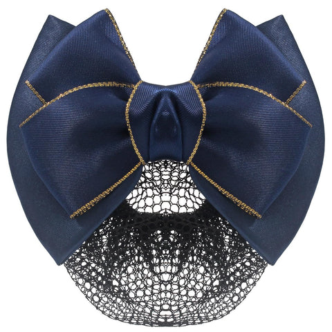 Bowknot Hair Bows for Women, Hair Nets for Buns | Hair Bows Fine Mesh with Lace Hair Net | Big Bows for Girls & Snoods for Women Hair | Navy Blue Bows for Girls Hair | Bun Cover For Hair, Blue