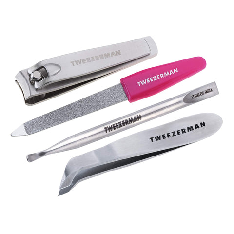 Tweezerman Mini Nail Rescue Kit - Travel Small Manicure Set with Mini Fingernail Clipper, Pushy & Nail Cleaner, Cuticle Nipper, and Nail File, Ideal for Travel and All Your Nail Care Needs