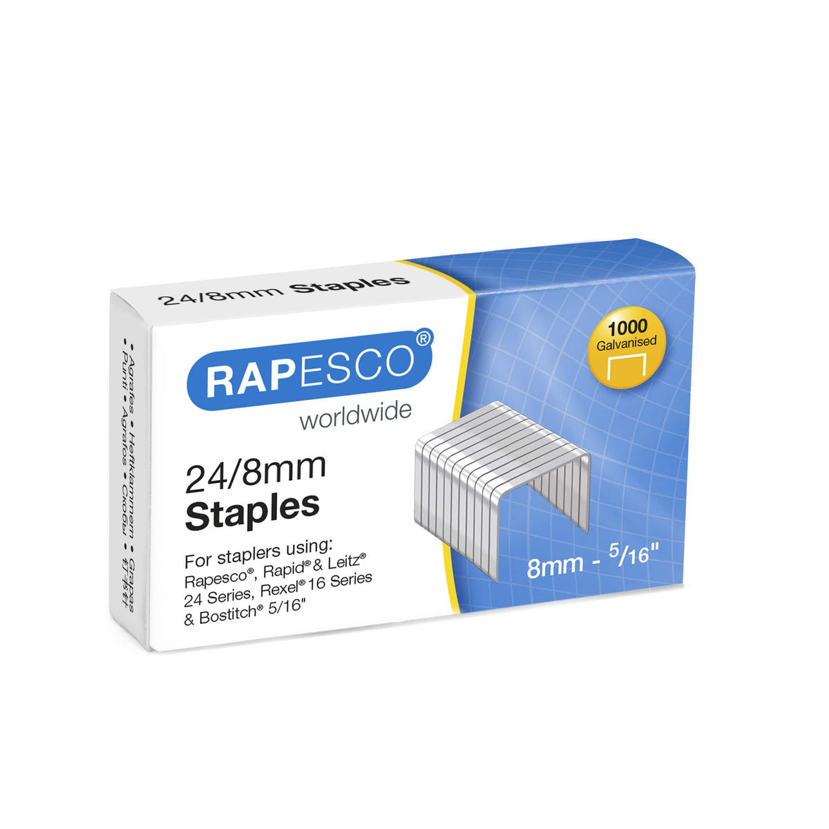 Rapesco 1456 24/8 mm Galvanised Staples, Pack of 1000